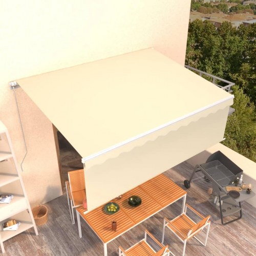 Markise med gardin 4×3 m - manuel betjening, cremefarvet