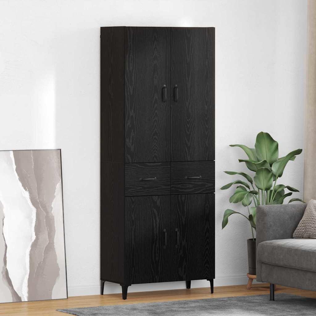 Highboard med skuffer - sort eg, 69,5 × 34 × 180 cm, konstrueret træ