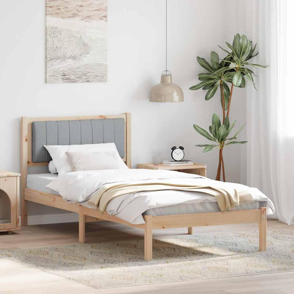 Sengestel med polstret hovedgavl - lysegrå 90 x 200 cm