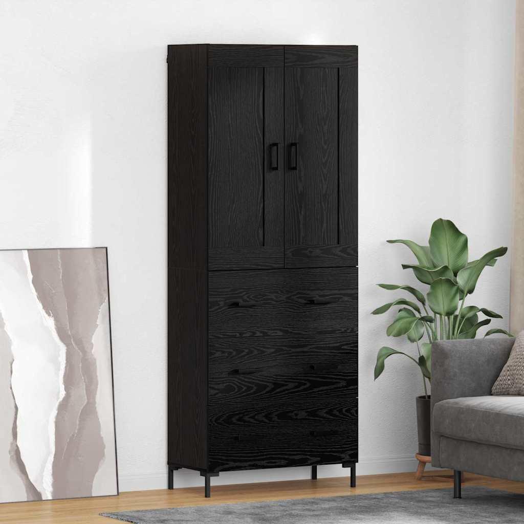 Highboard med skuffe Sort eg 69,5 x 34 x 180 cm Konstrueret træ