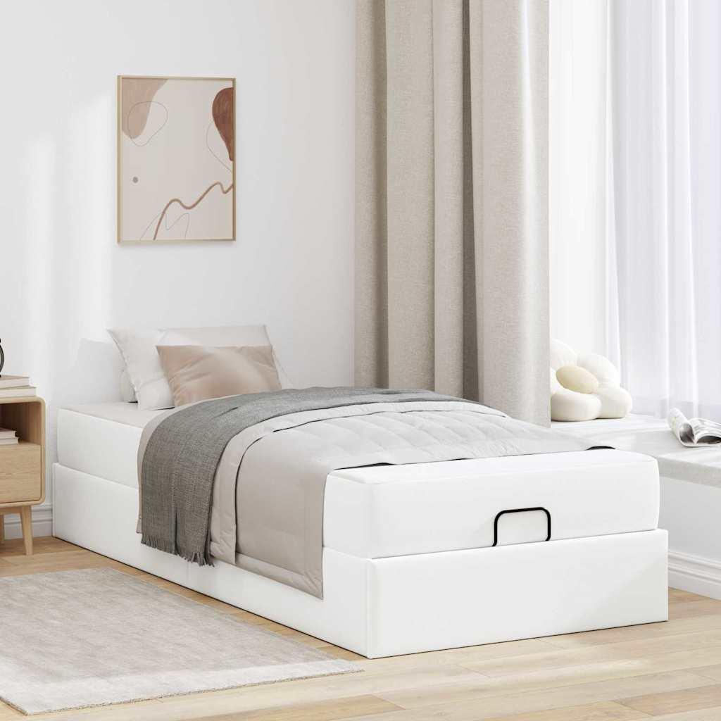 Sengeramme med madras med madras 2 stk Hvid PVC
