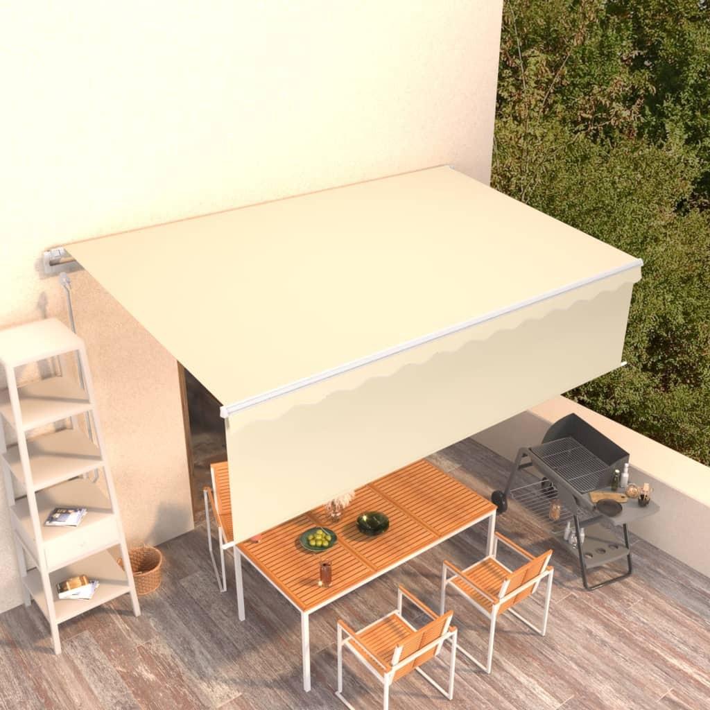 Markise m. gardin 5x3 m automatisk betjening cremefarvet