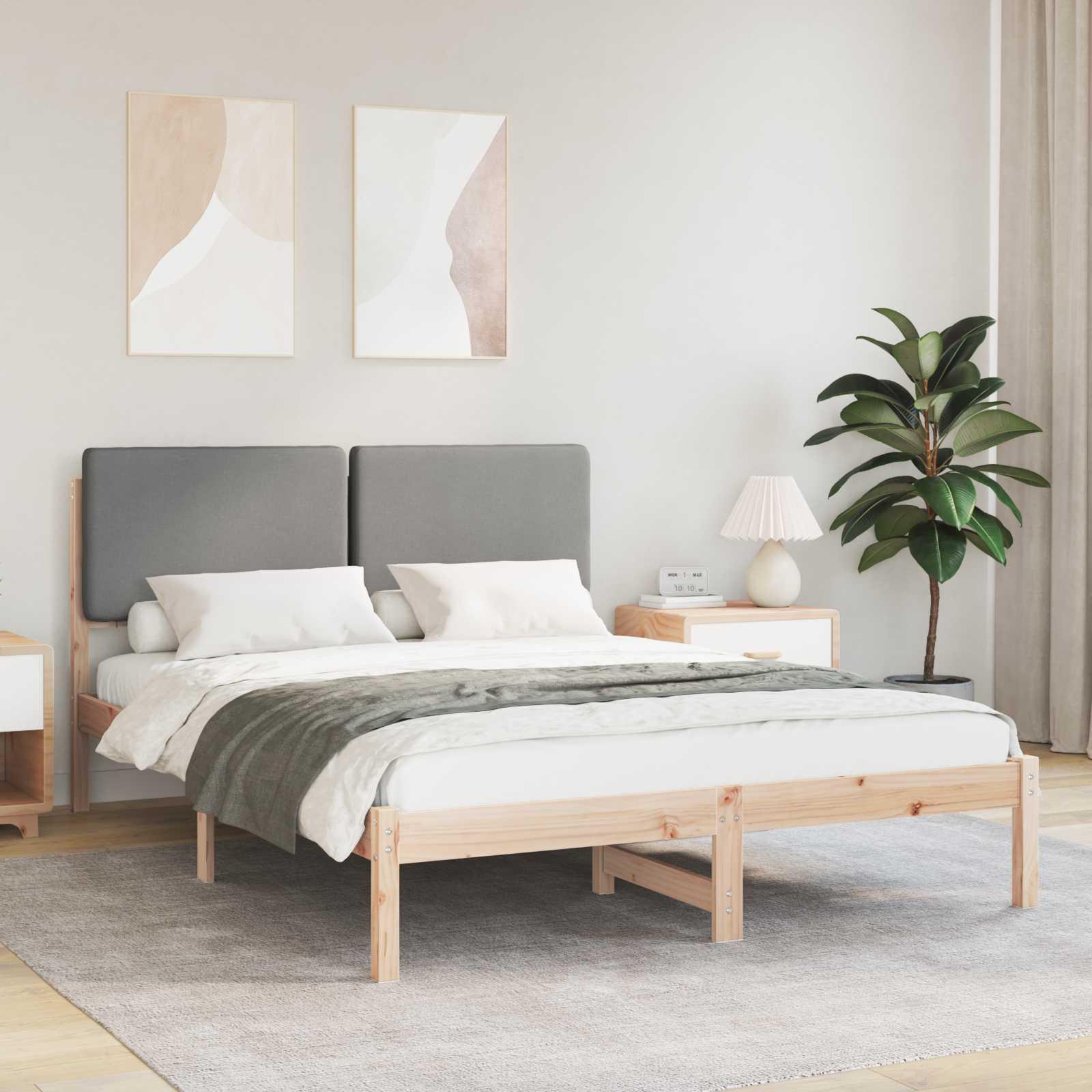 Sengestel med Polstret Hovedgavl Lysegrå 140 x 200 cm