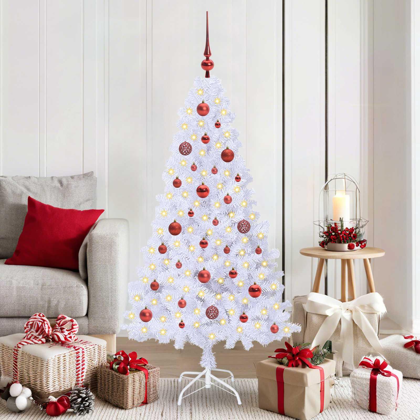 Kunstigt juletræ med 150 LED'er Hvid 150 cm PVC og Stål