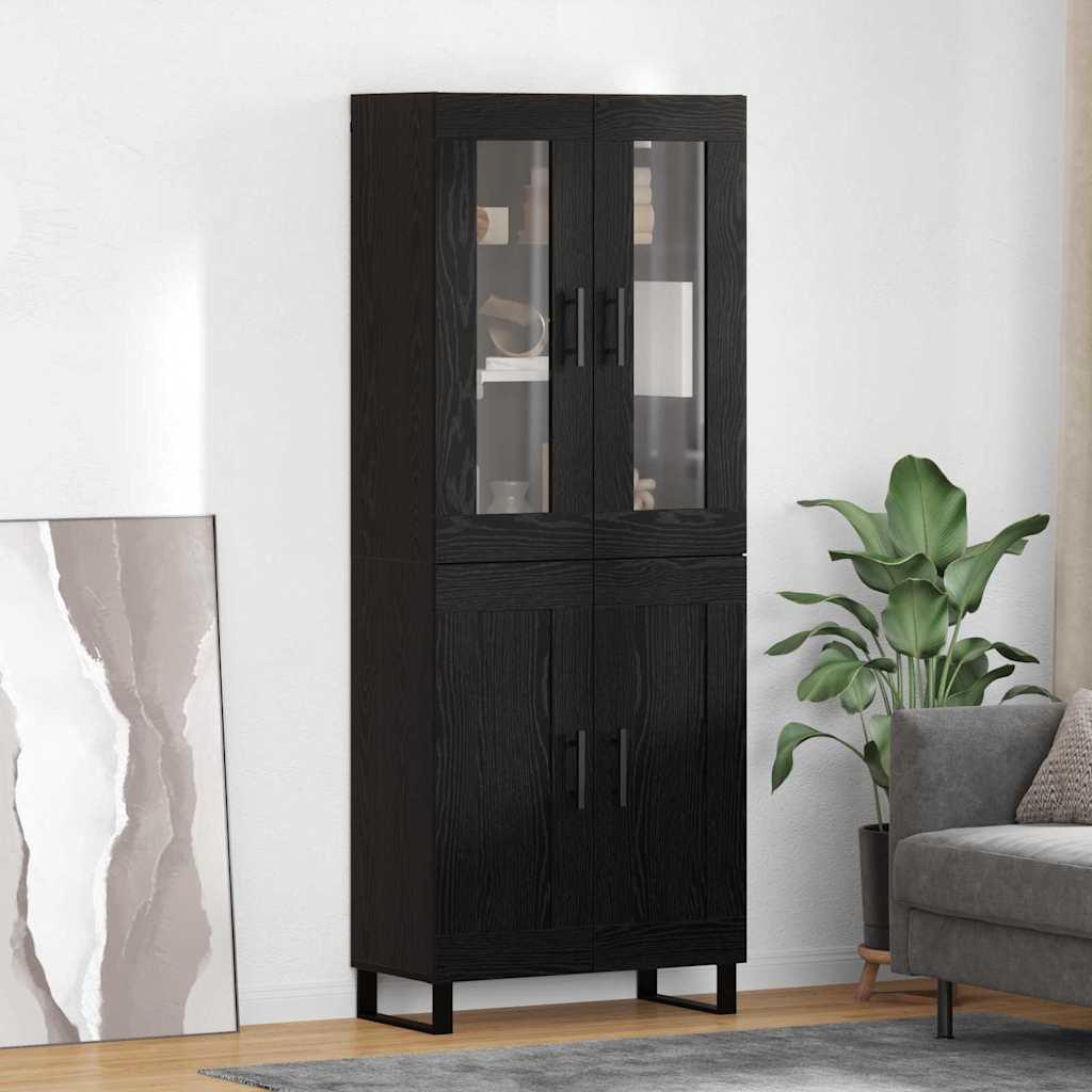 Highboard 2 stk Sort eg Ingeniørtræ og glas