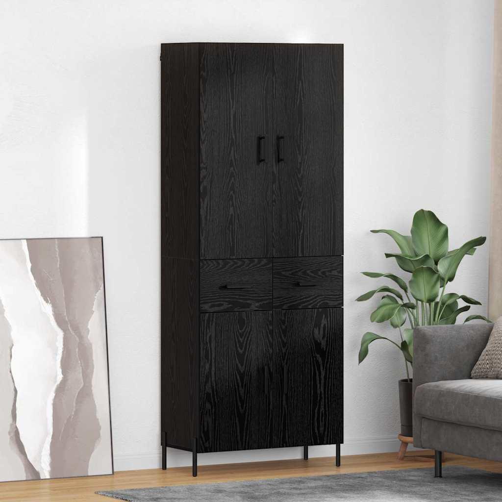 Højskab 69,5X34X180 Cm Konstrueret Træ Etræsfarve - Sort eg / 2 låger og 2 skuffer