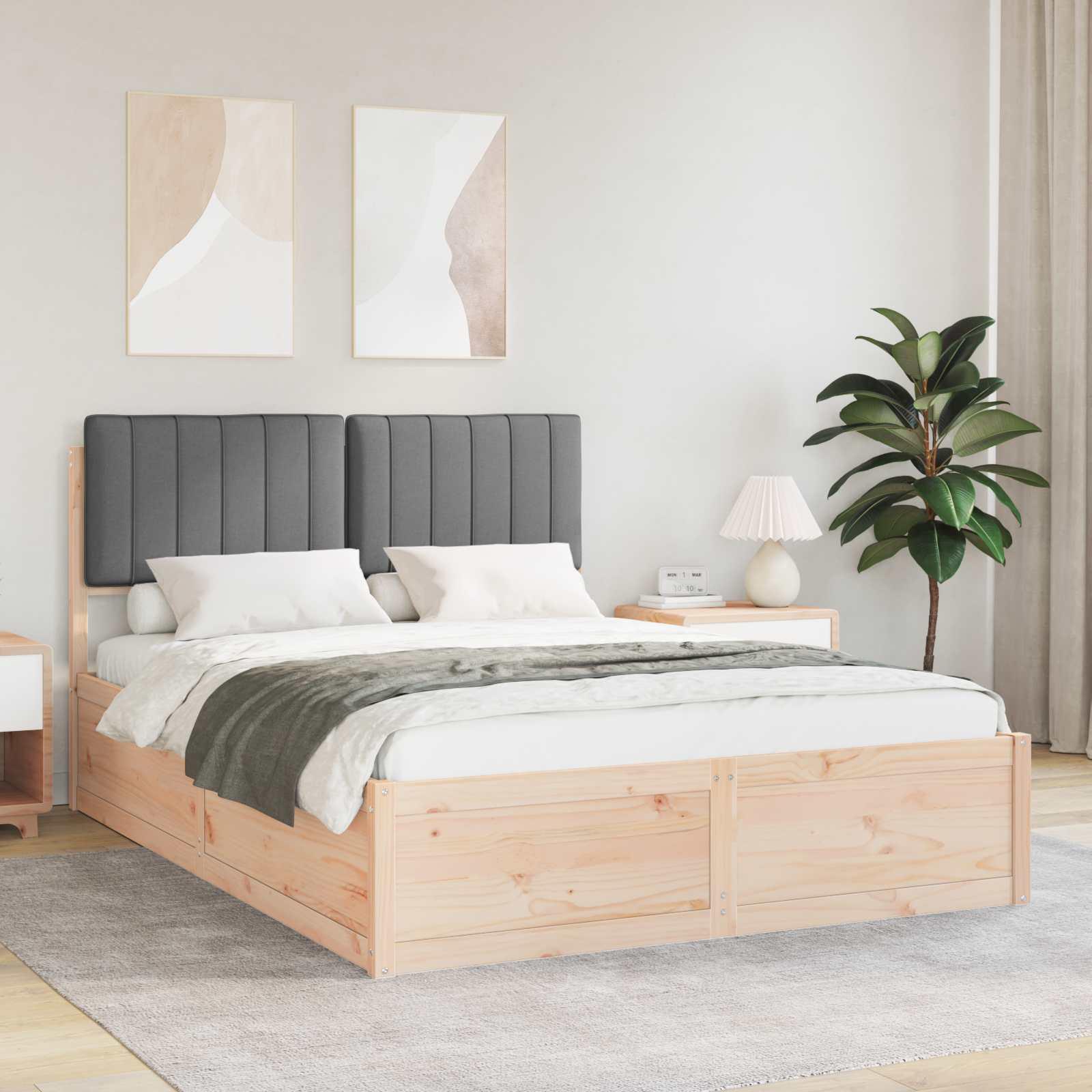 Sengestel med Polstret Hovedgavl Mørkegrå 140 x 200 cm
