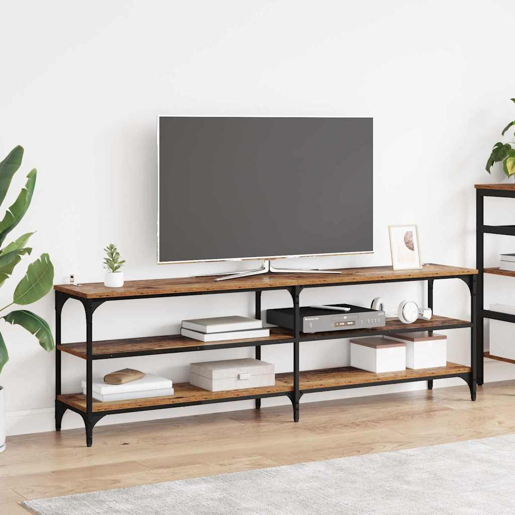 TV-bord i gammelt træ 160 x 30 x 50 cm med 3 hylder