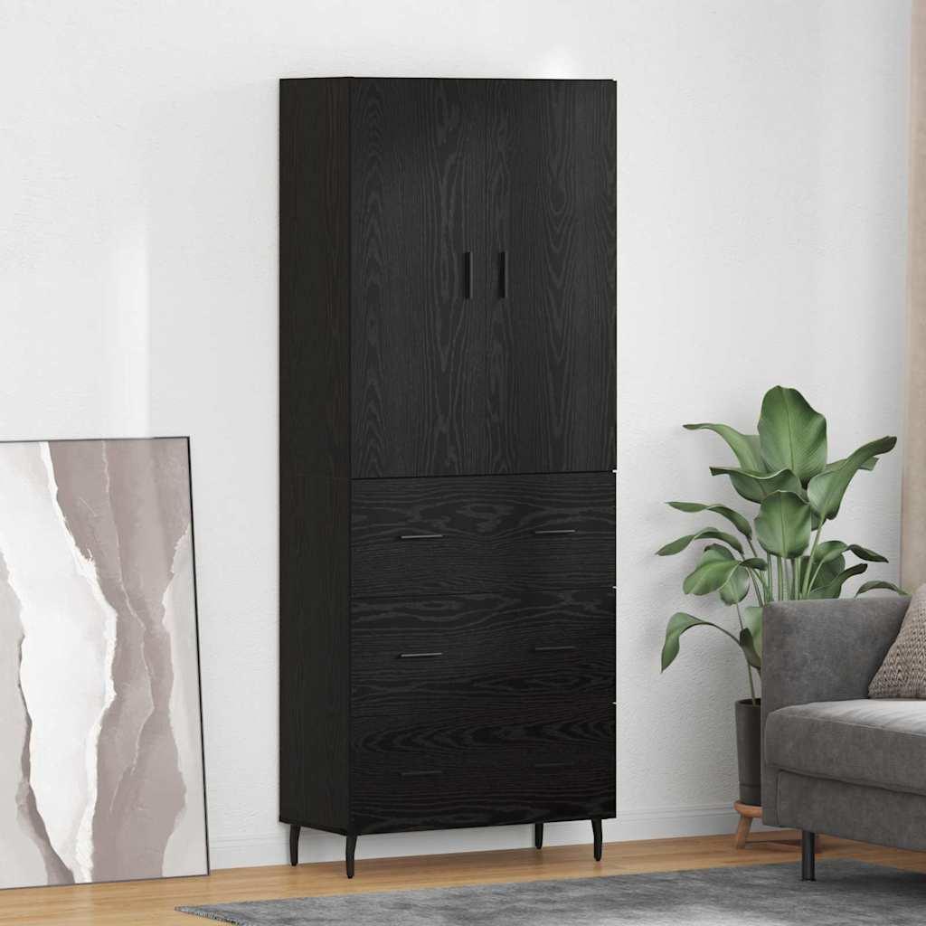 Highboard med skuffe 2 stk Sort eg Ingeniørtræ og glas