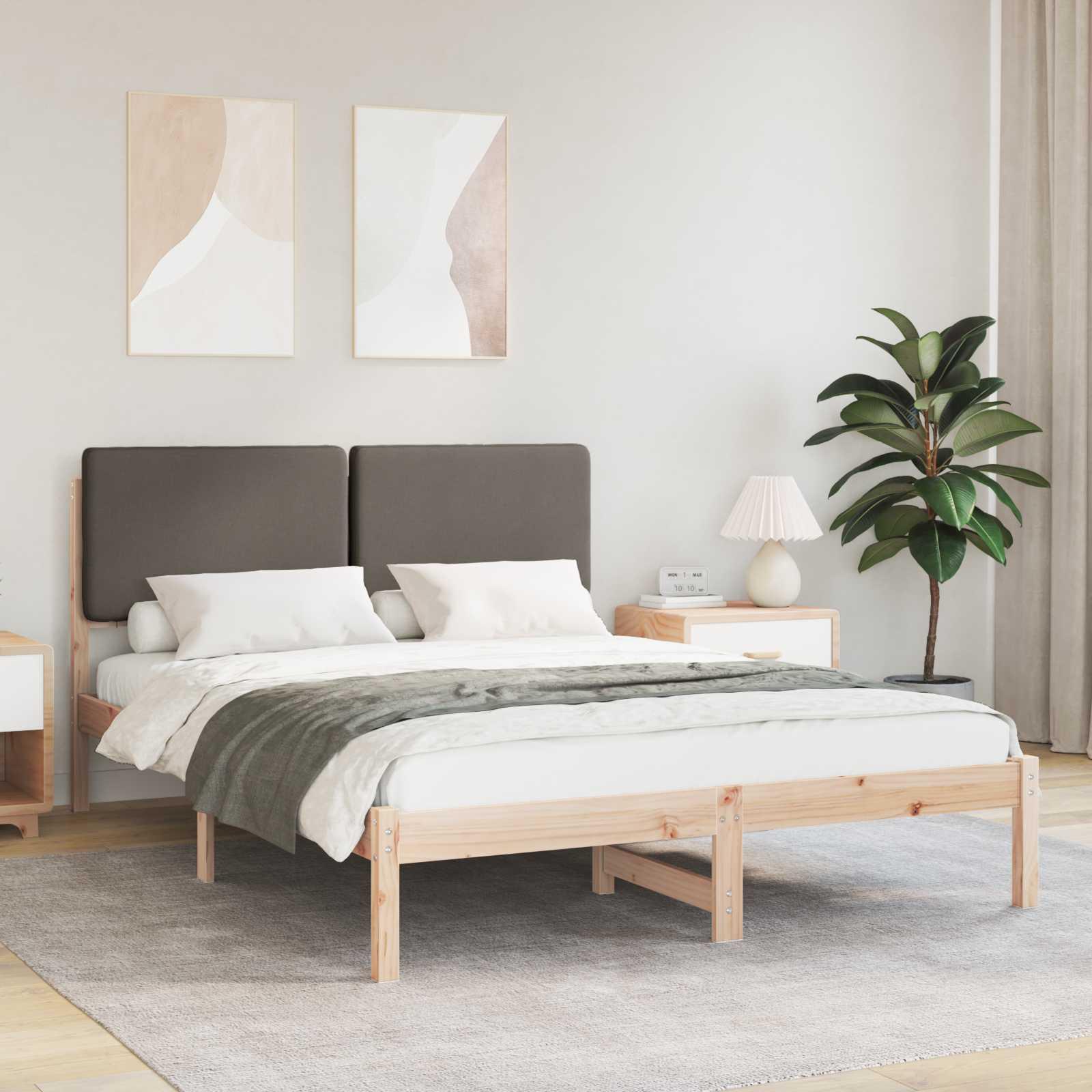 Sengestel med Polstret Hovedgavl Gråbrun 160 x 200 cm