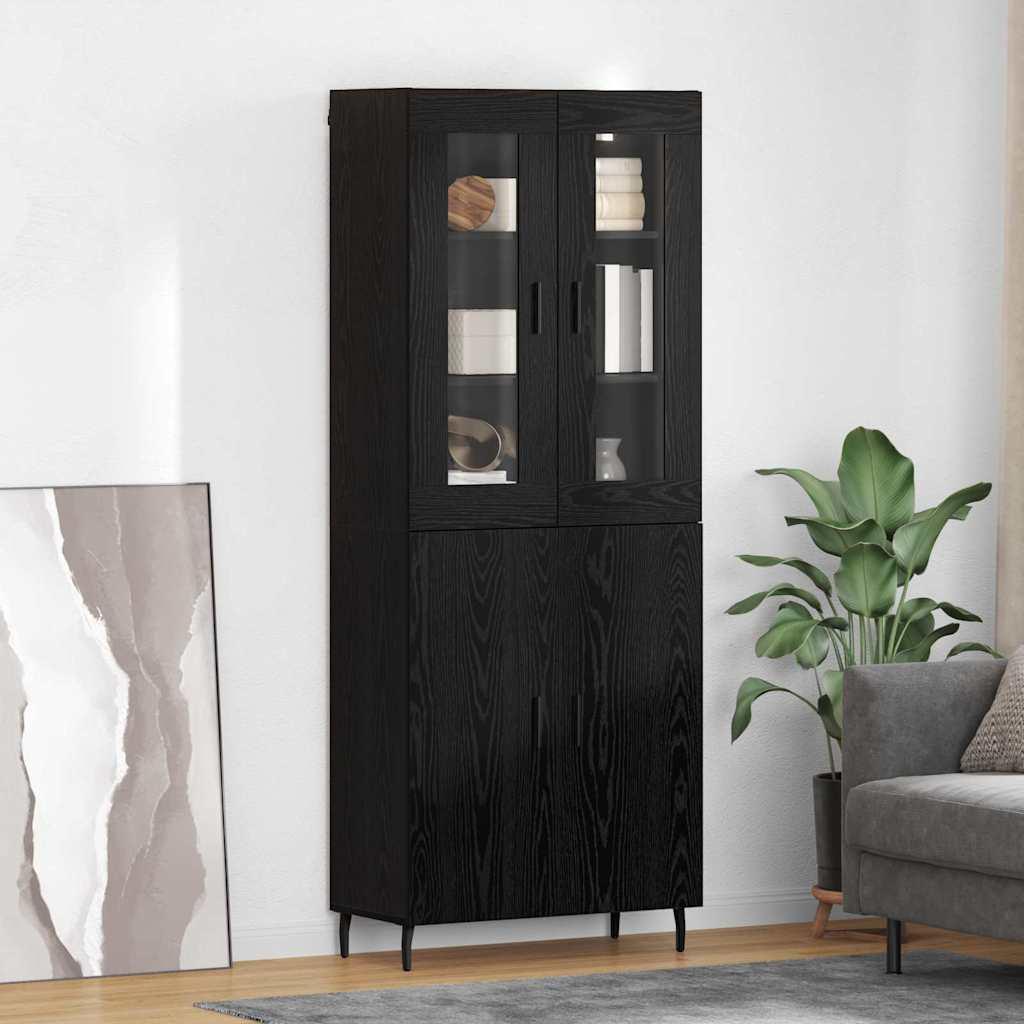 Highboard i sort eg - konstrueret træ, 2-delt højskænk 69,5 × 34 × 180 cm