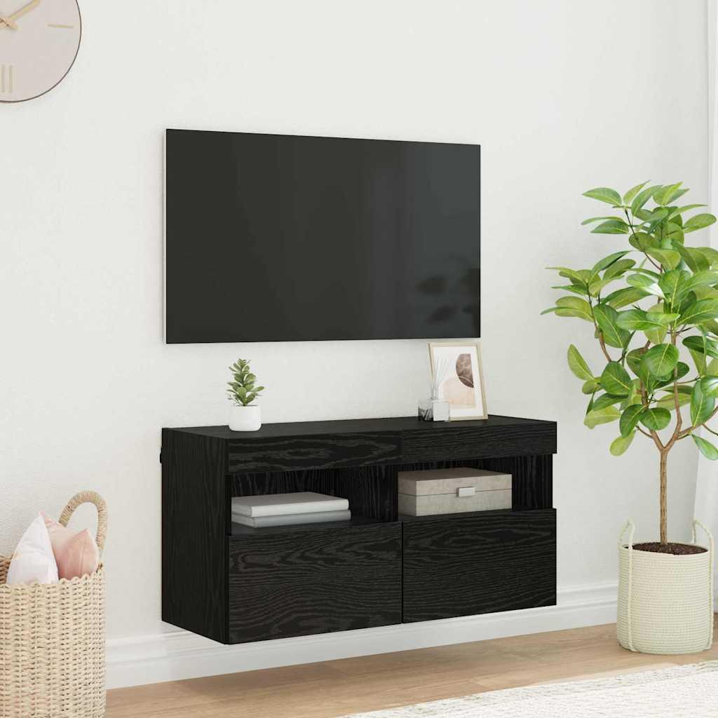 TV vægskab Vægmonteret Sort eg 80 x 30 x 40 cm Konstrueret træ
