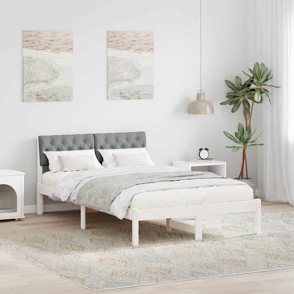 Sengestel Hvid og lys grå 120 x 190 cm Massivt fyrretræ