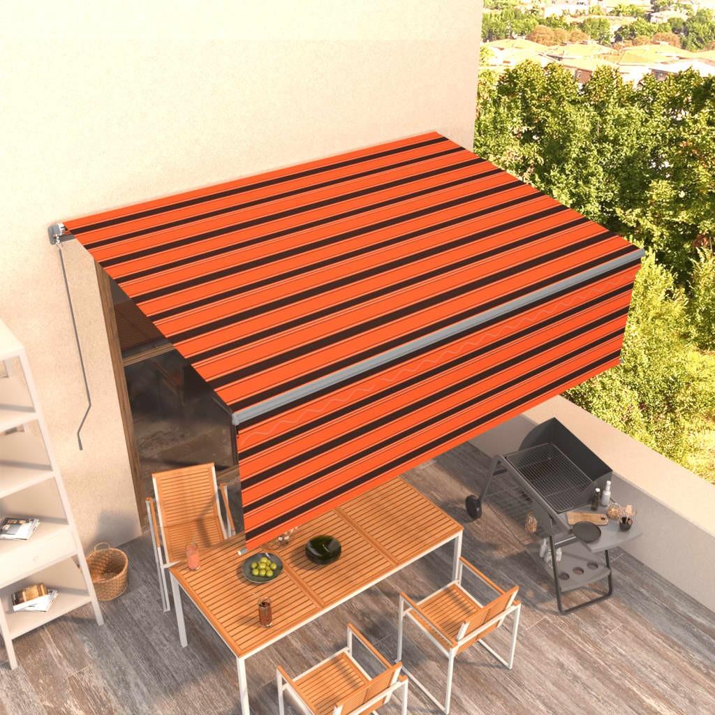 Markise m. gardin 4x3 m manuel betjening orange og brun