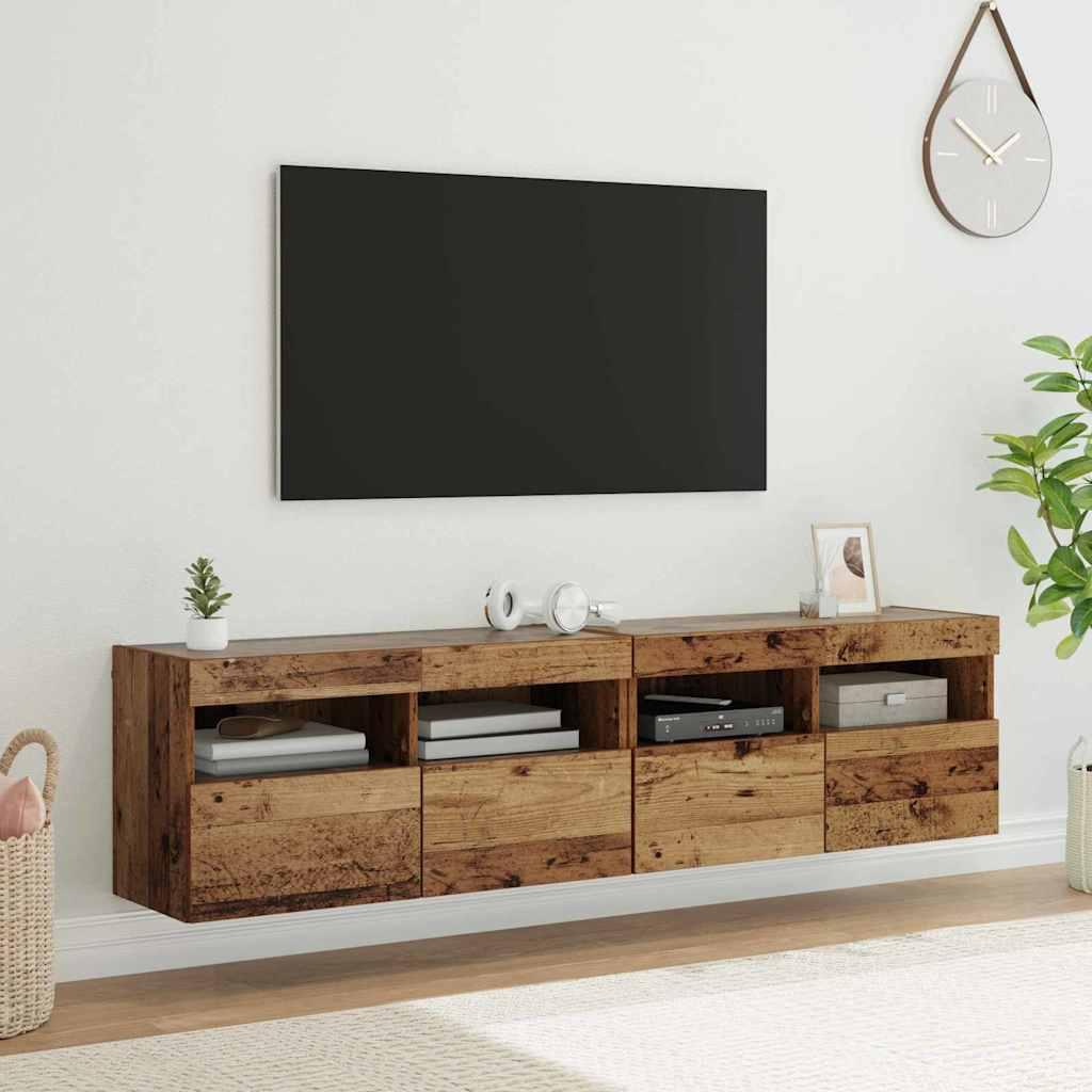 TV Væghylder 2 stk Gammelt træ 80 x 30 x 40 cm Konstrueret træ