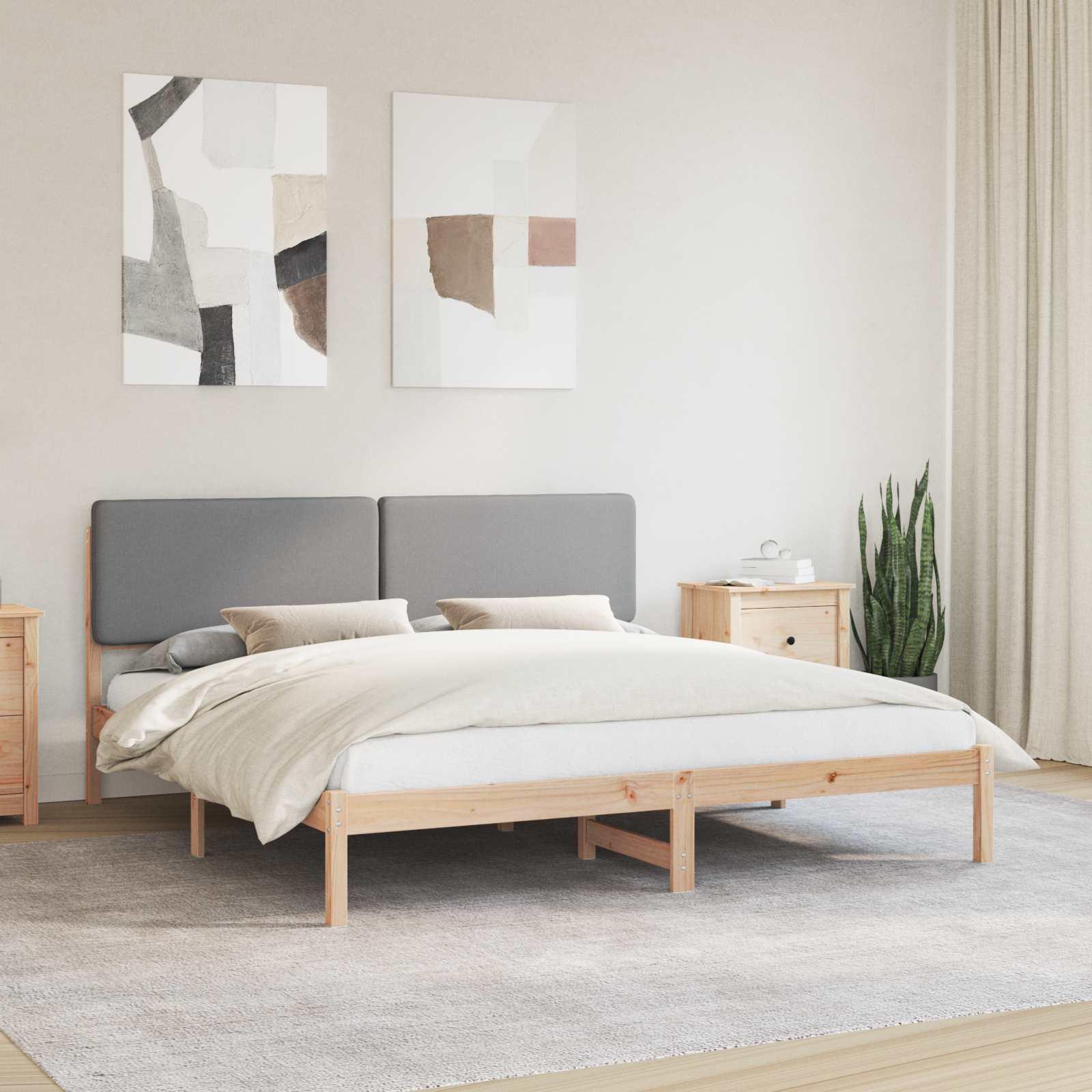 Sengestel med polstret hovedgavl - lysegrå 180 x 200 cm