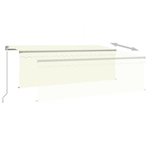 Markise med gardin og LED - 4×3 m, manuel, cremefarvet