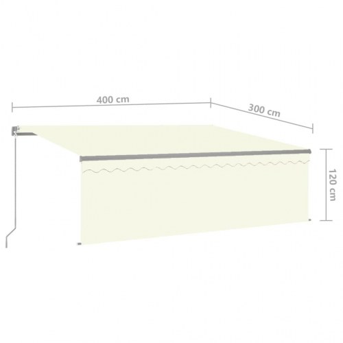 Markise med gardin og LED - 4×3 m, manuel, cremefarvet