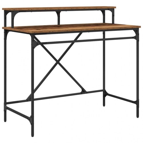 Skrivebord med hylde - gammelt træ, 100 x 50 x 90 cm
