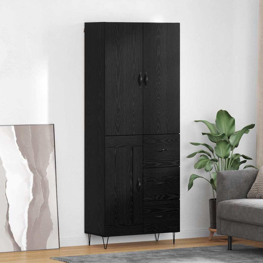 Highboard med skuffe 2 stk Sort eg Ingeniørtræ og glas