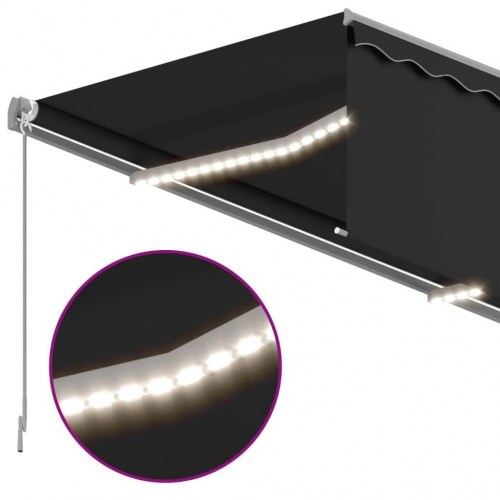 Markise med gardin og LED - 4×3 m, manuel, antracitgrå