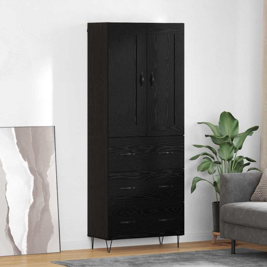 Highboard med skuffe Sort eg 69,5 x 34 x 180 cm Konstrueret træ