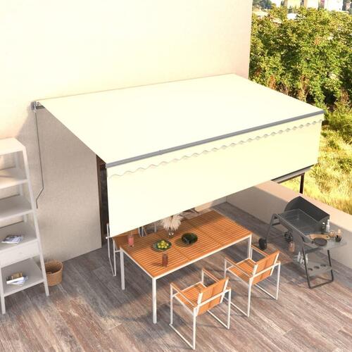 Markise m. gardin 5x3 m manuel betjening cremefarvet