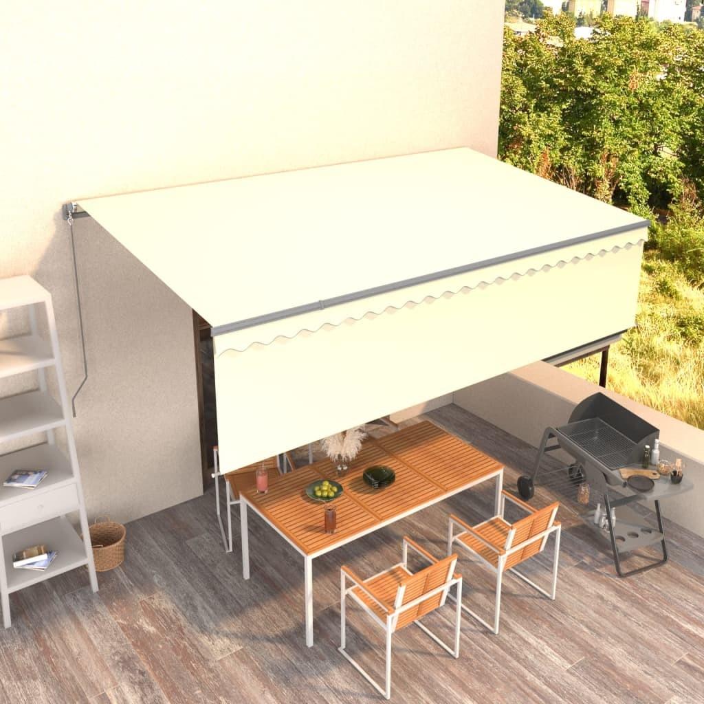 Markise m. gardin 5x3 m manuel betjening cremefarvet