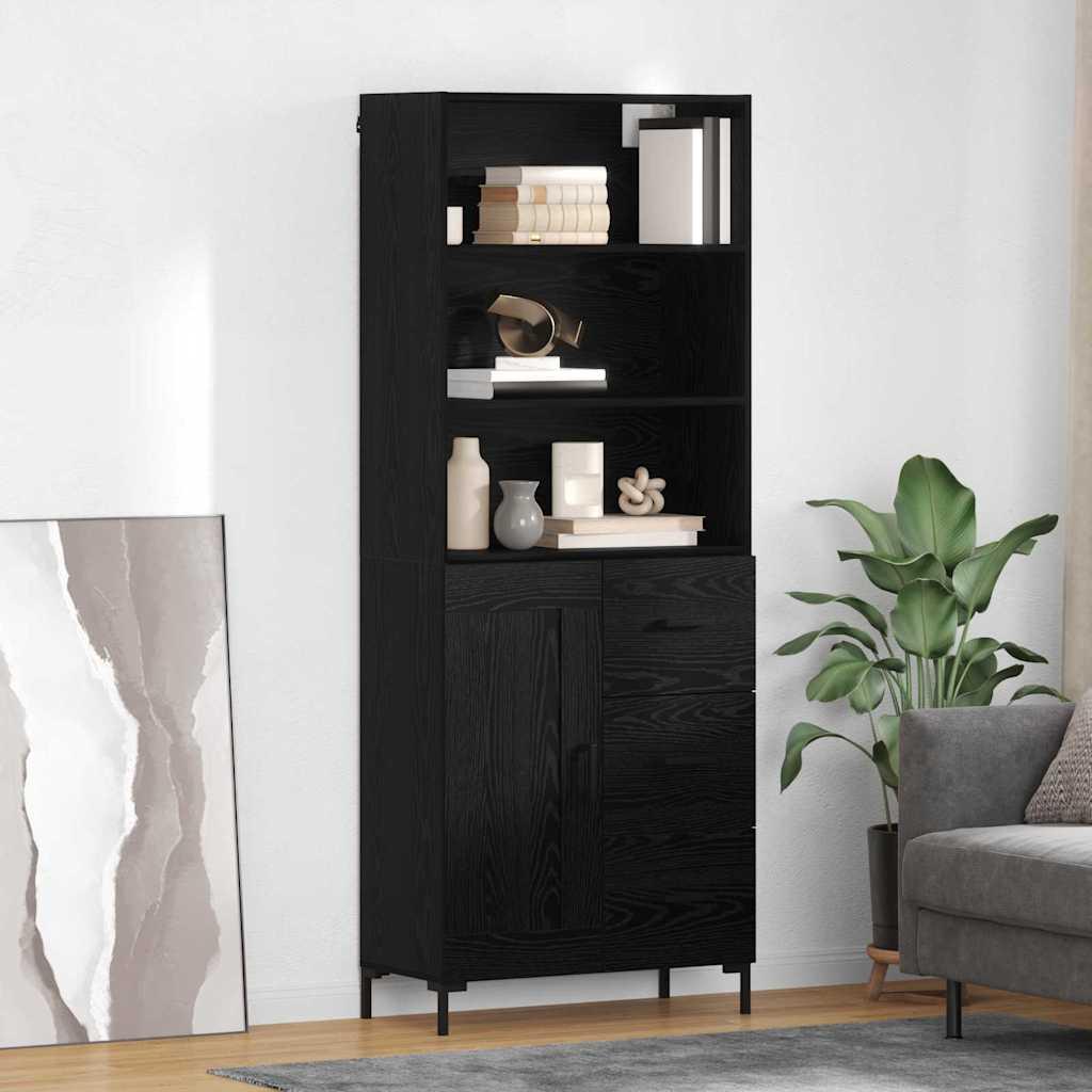 Highboard Vægmonteret med skuffe 2 stk Sort eg Konstrueret træ