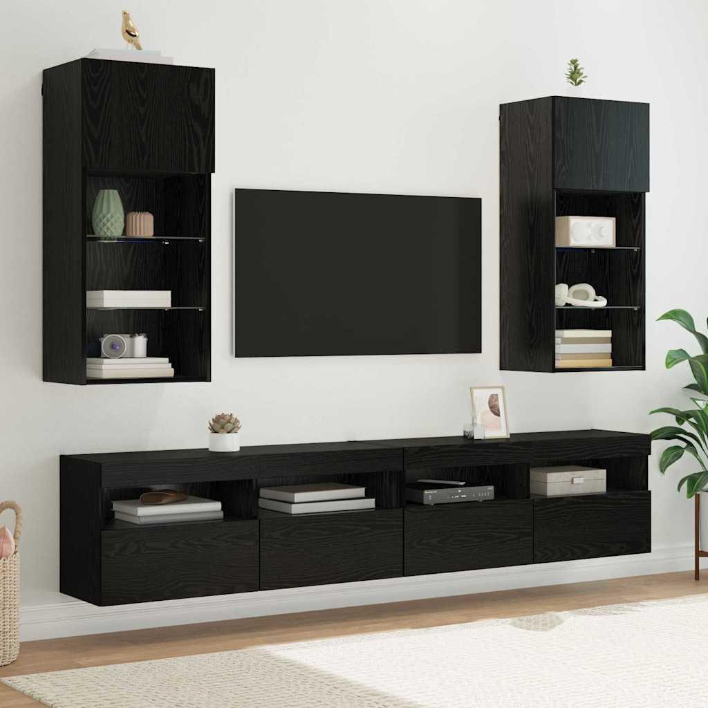 Væghængte TV skabe Vægmonteret 2 stk Sort eg 40,5 x 30 x 90 cm