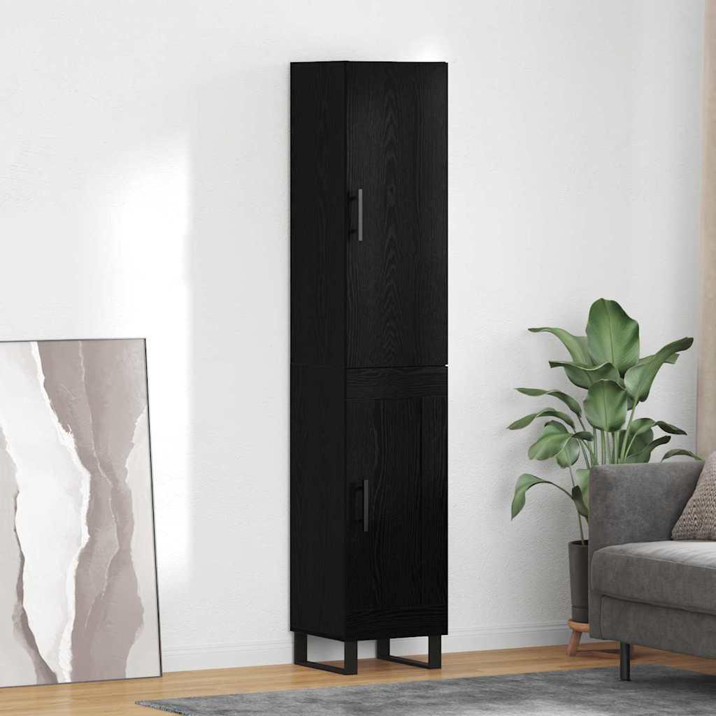 Highboard i sort eg - 34,5 × 34 × 180 cm, konstrueret træ