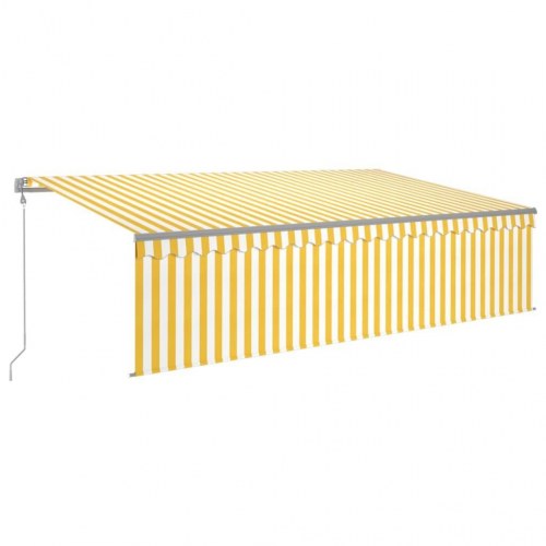 Markise med rullegardin, LED og vindsensor 5×3 m - automatisk, gul/hvid