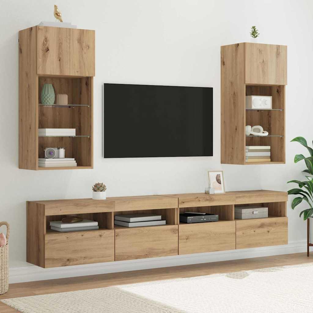 Væghængte TV skabe 2 stk Artisan Egetræ 40,5 x 30 x 90 cm