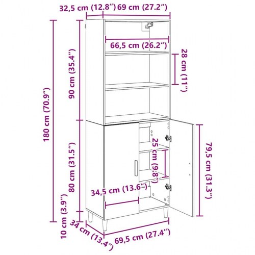 Highboard i sort eg 69,5 x 32,5 x 180 cm
