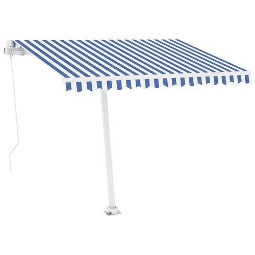 Fritstående markise 300x250 cm manuel betjening blå og hvid