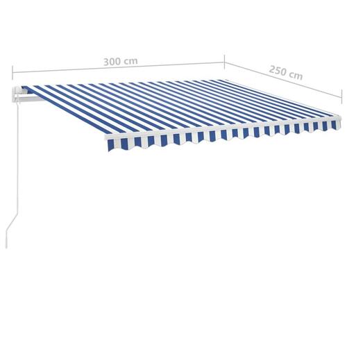 Fritstående markise 300x250 cm manuel betjening blå og hvid