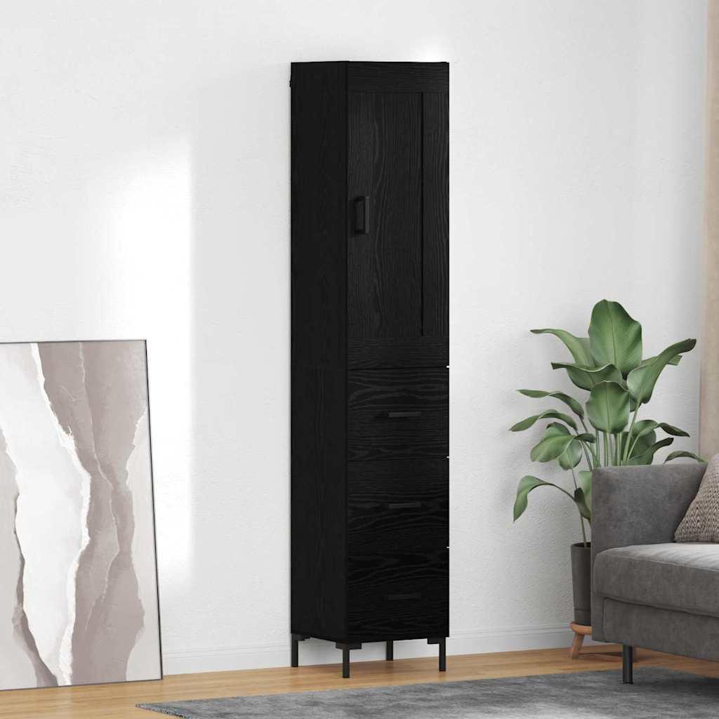 Highboard med skuffe Sort eg 34,5 x 34 x 180 cm Konstrueret træ