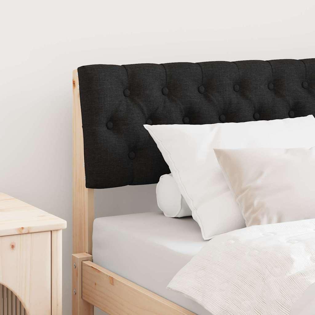 Polstret sengegavl - sort stof, 90 cm - massiv fyrretræ