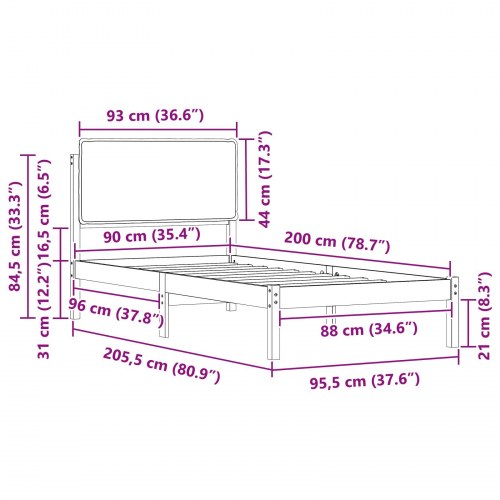 Sengestel med Polstret Hovedgavl Gråbrun 90 x 200 cm