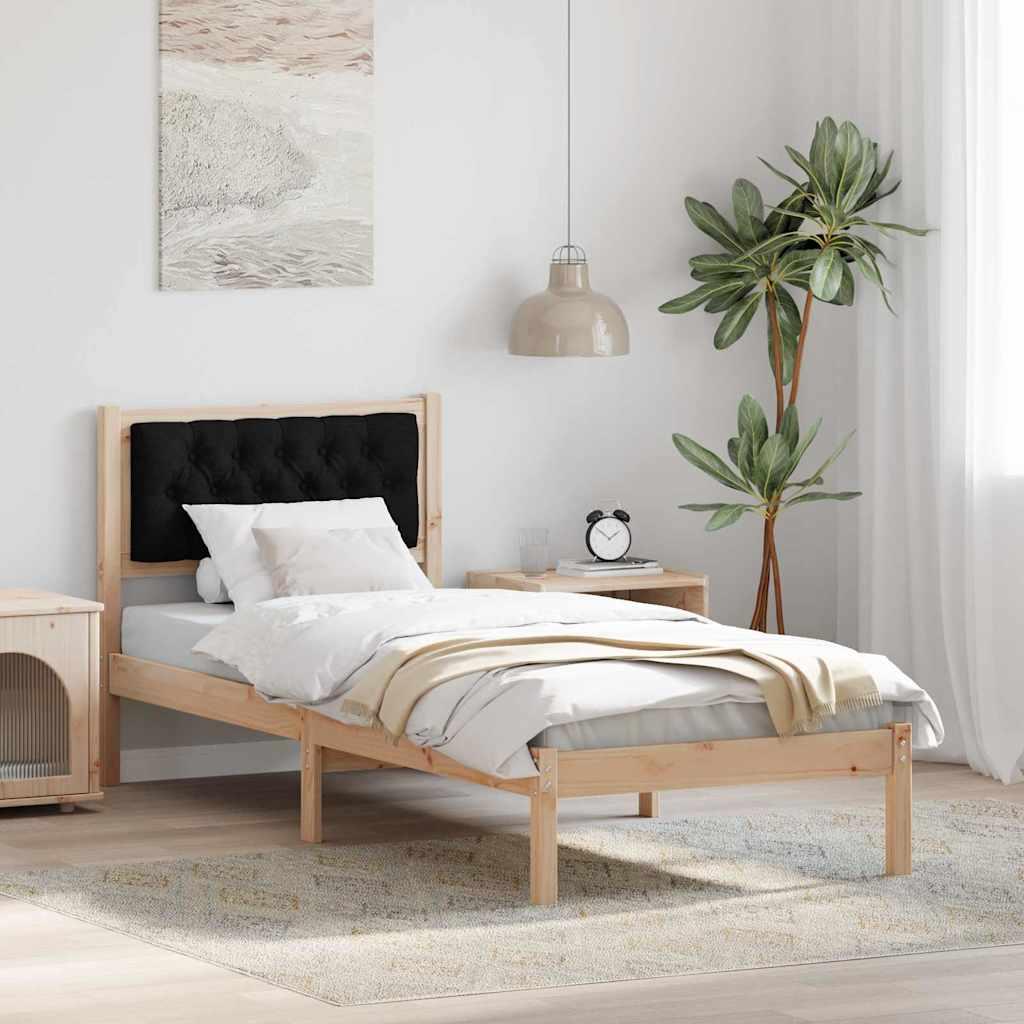 Sengestel med hovedgærde Sort 75 x 190 cm Massiv fyrretræ