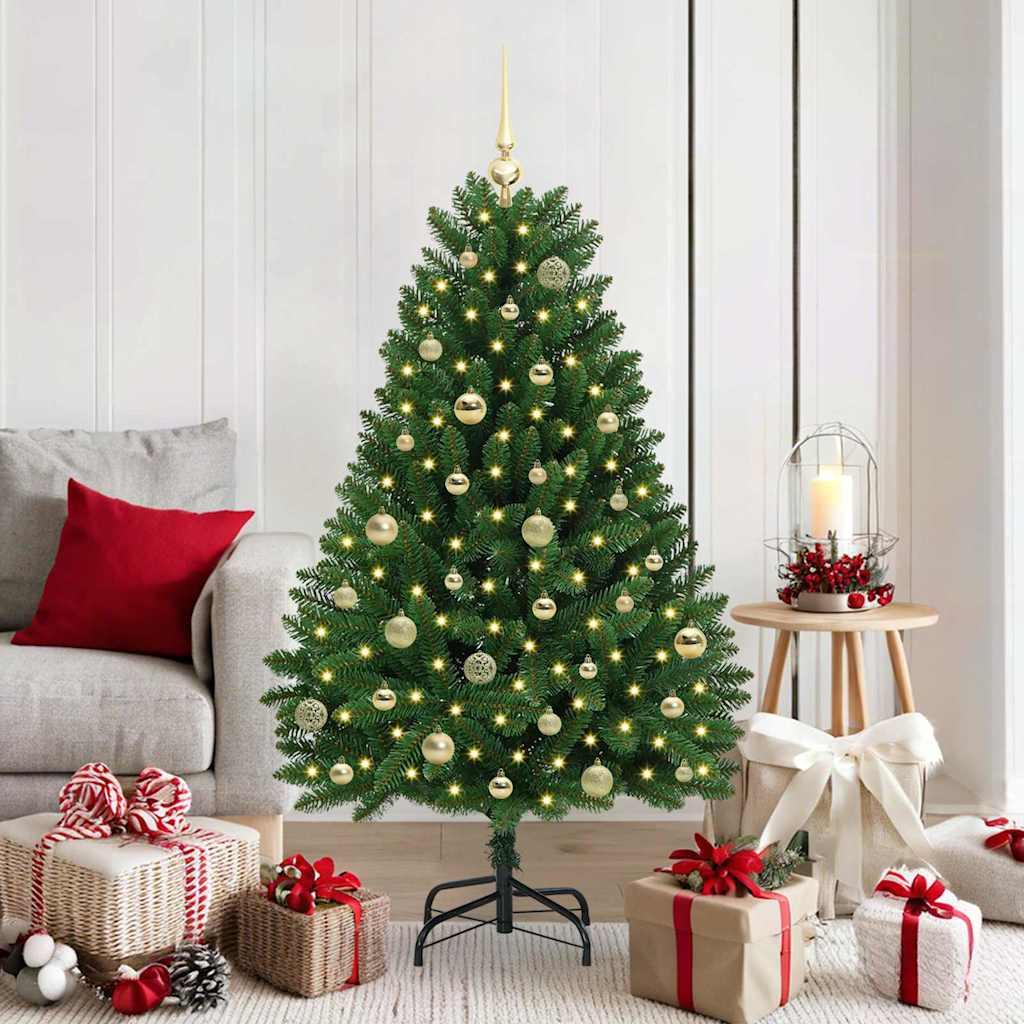 Kunstigt juletræ 150 cm med 150 LED-lys - grøn, PVC og metal