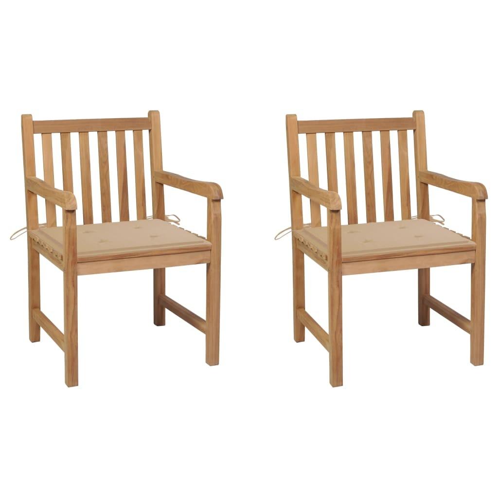 Havestole 2 Stk. Med Beige Hynder Massivt Teaktræ