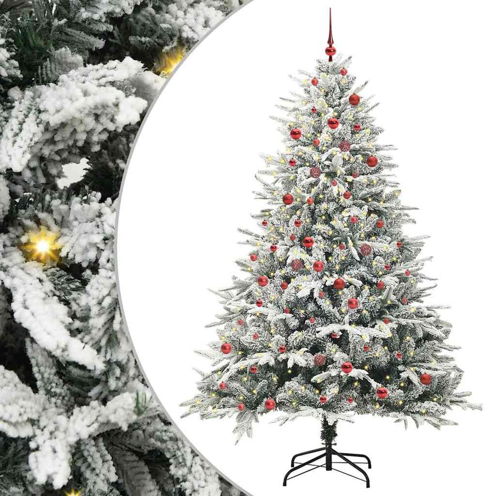 Kunstigt forlystet juletræ med kuglesæt Grøn 210 cm PVC og PE