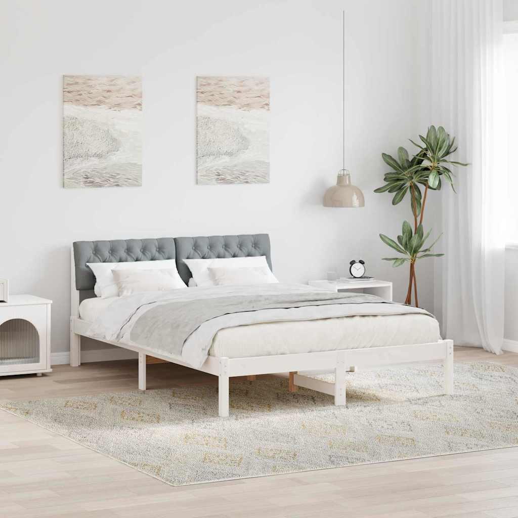 Sengestel Hvid og lys grå 160 x 200 cm Massivt fyrretræ