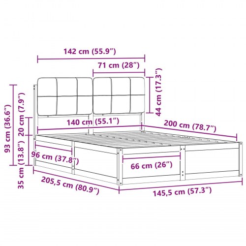 Sengestel med Polstret Hovedgavl Lysegrå 140 x 200 cm