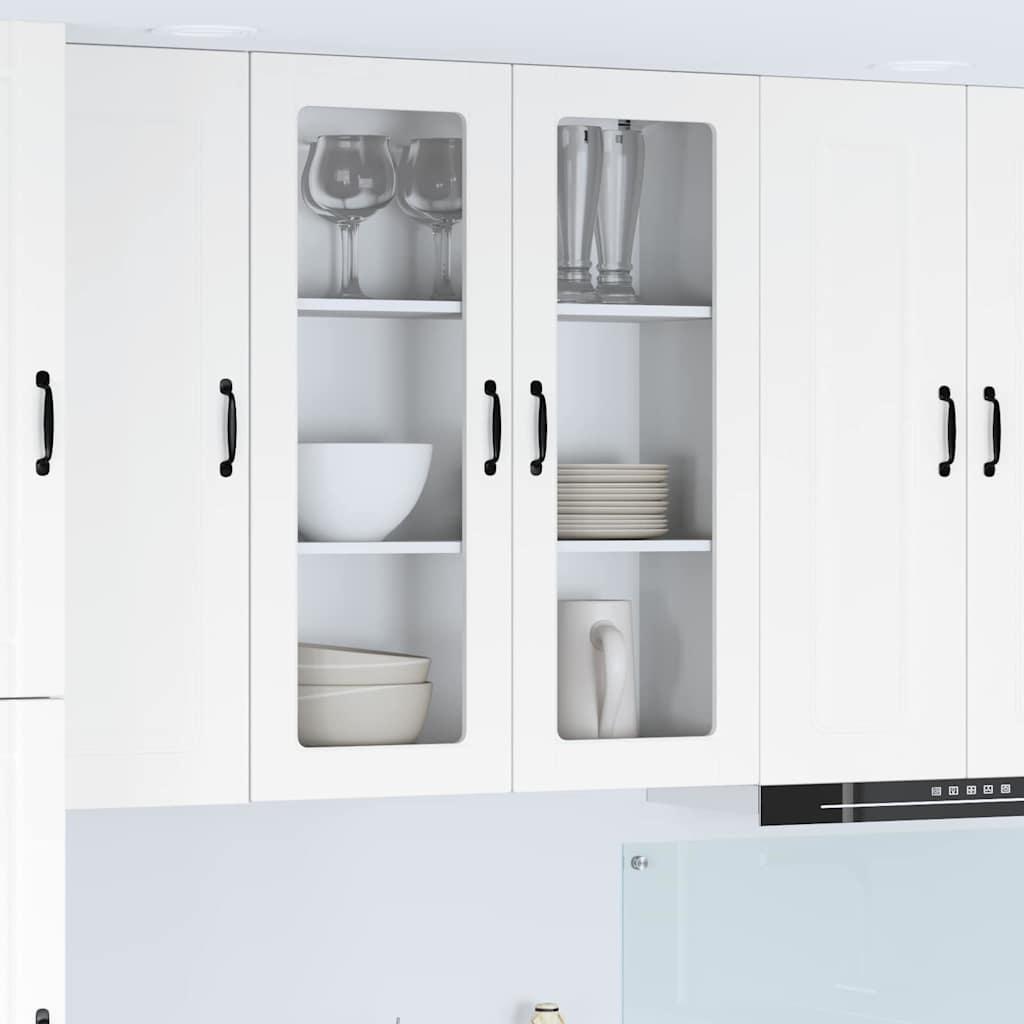 Vægskab til køkken i hvid - 80 × 31 × 100 cm, 2 glasdøre
