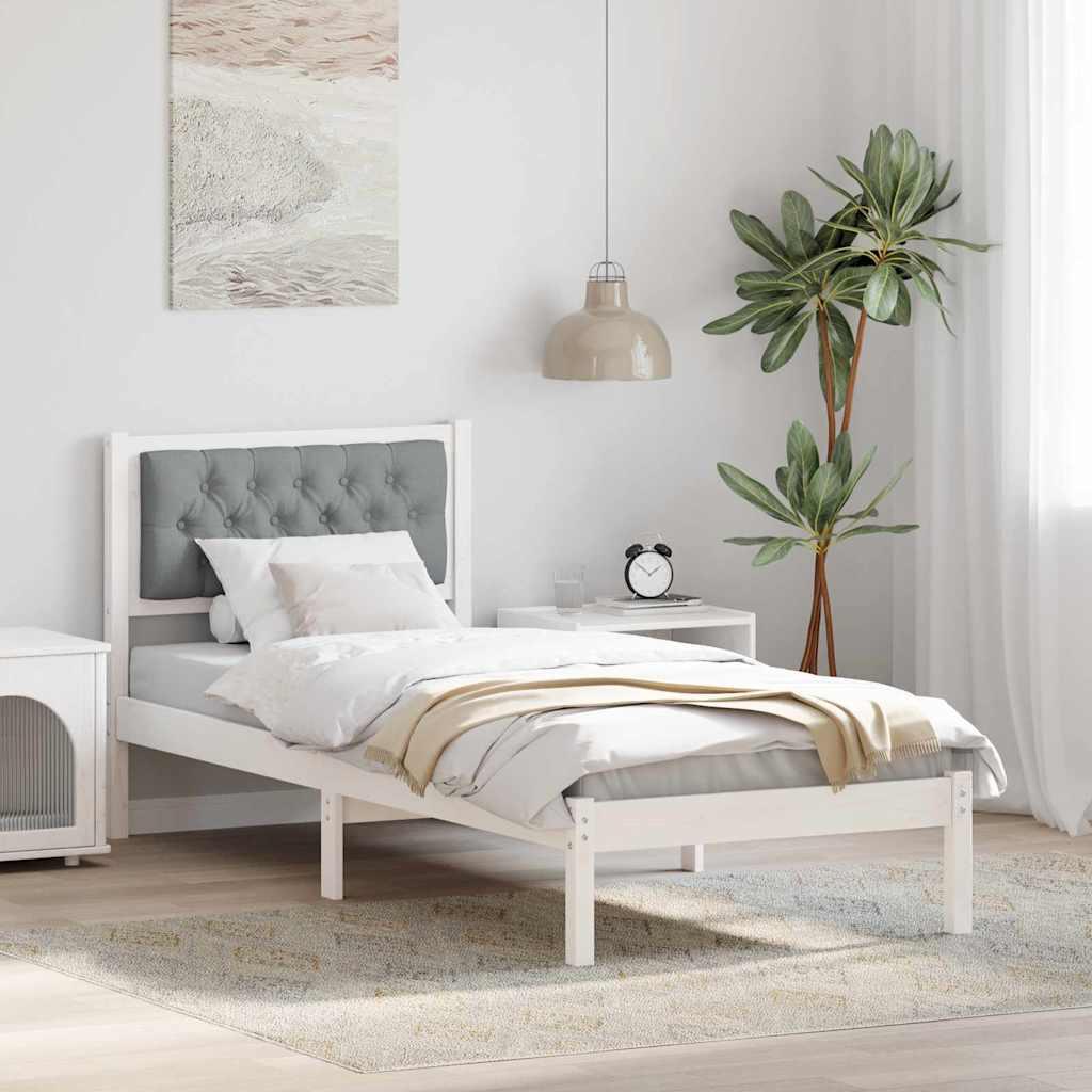 Sengestel med hovedgærde Lysegrå 90 x 200 cm Massiv fyrretræ