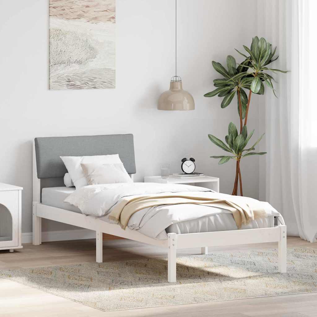 Sengestel Hvid og lys grå 75 x 190 cm Massivt fyrretræ