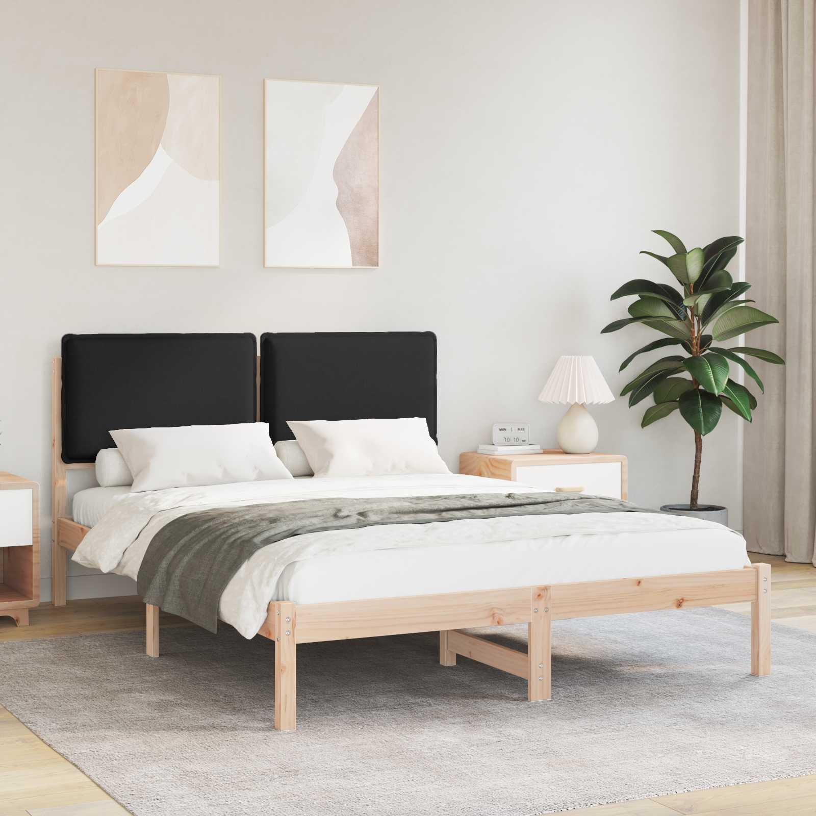 Sengestel med polstret hovedgavl - sort, 135 × 190 cm