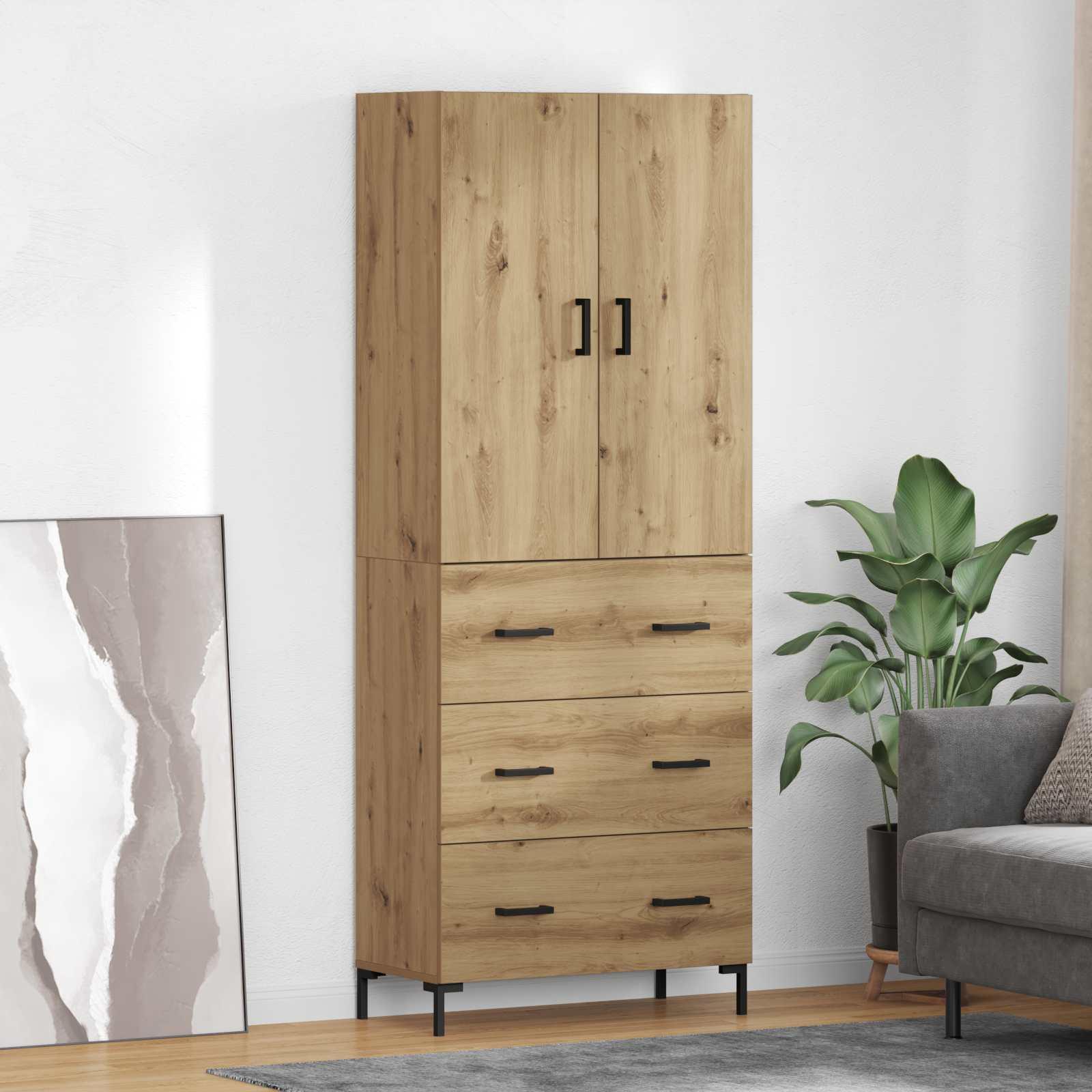 Højskab 69,5x34x180 Cm Konstrueret Træ - artisan eg / 3 skuffer